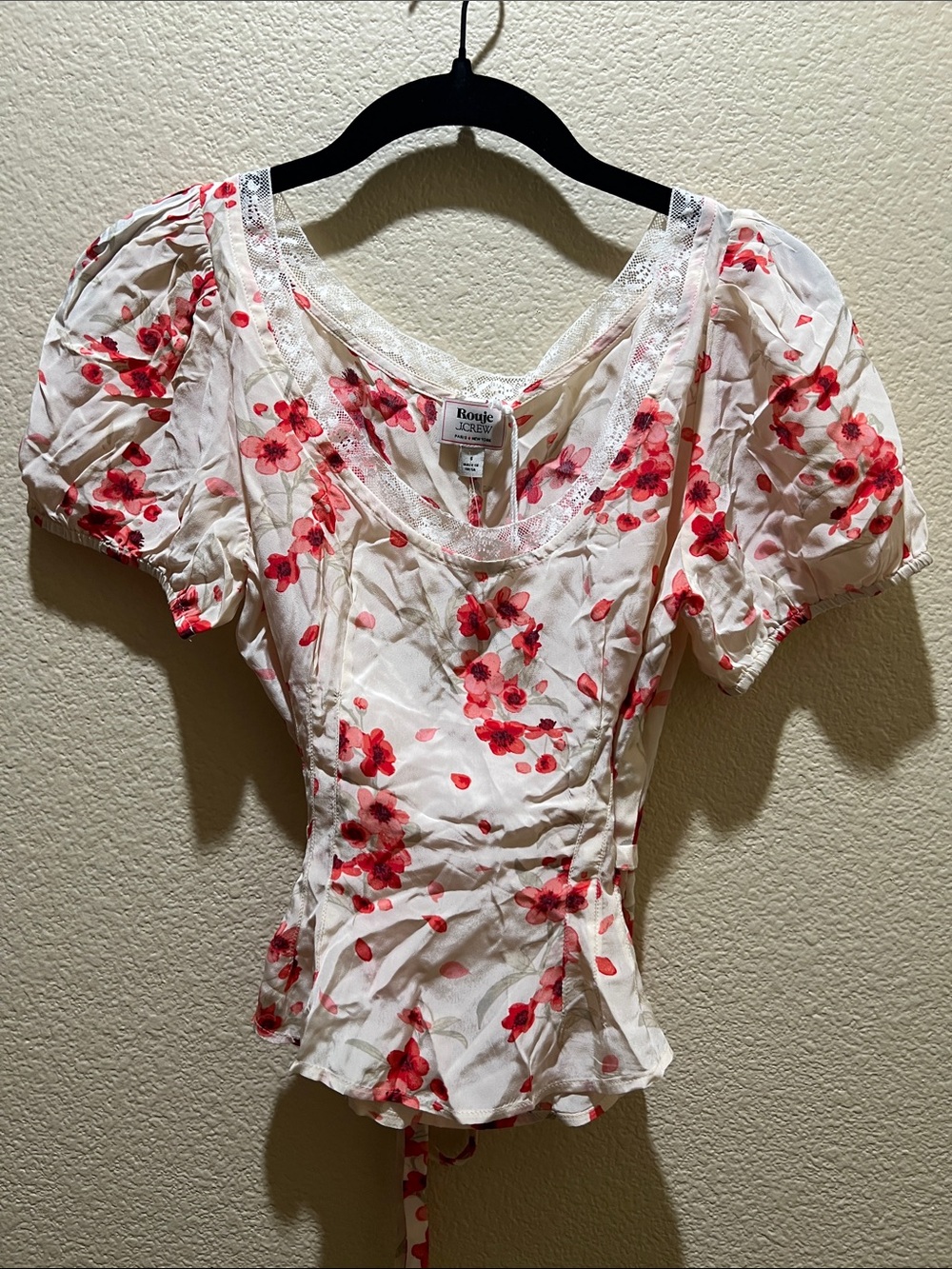 Rouje Jcrew collaboration White Peplum Top with Red Floral Print